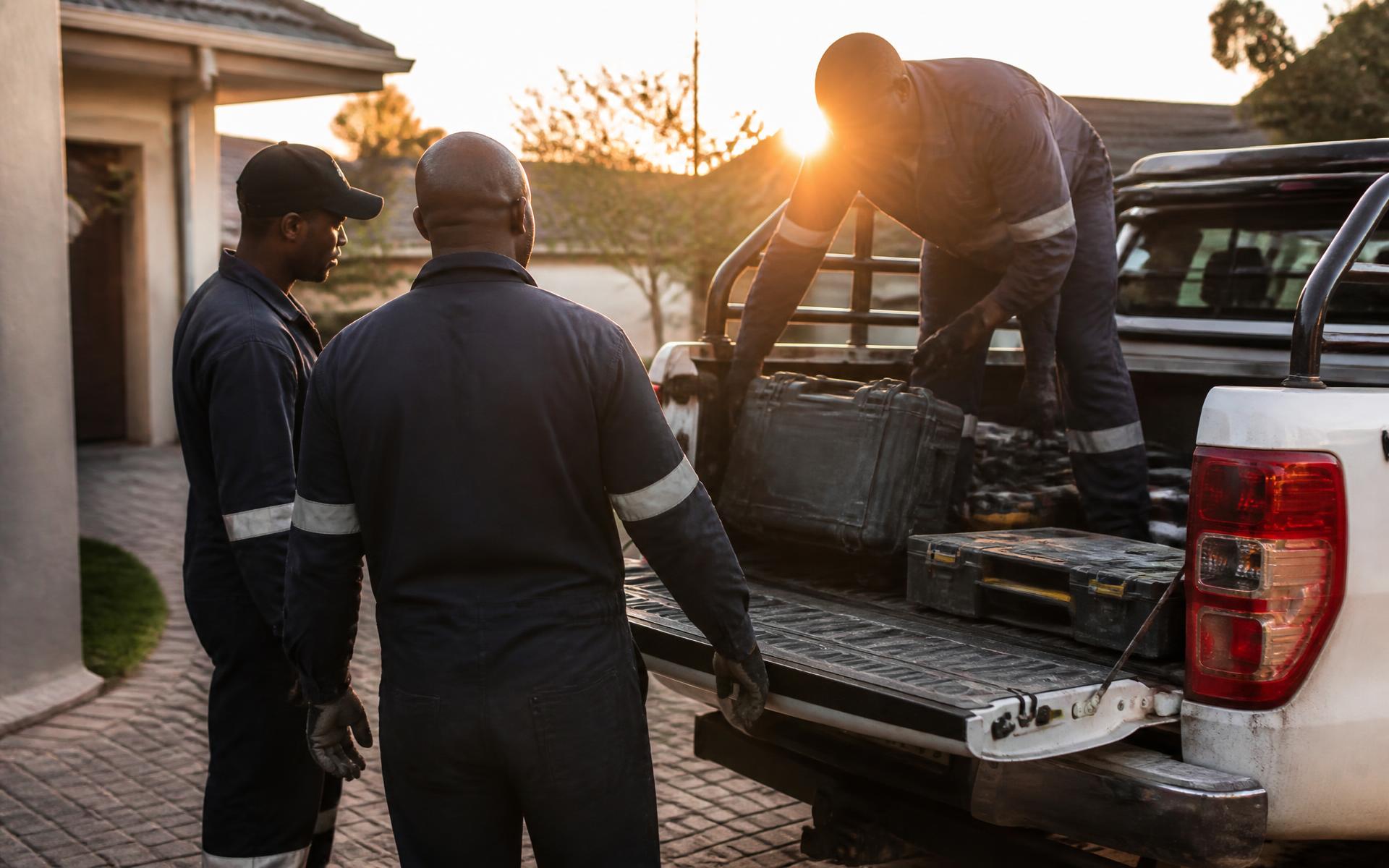 Liso Labakoena service team preparing equipment for a day of work