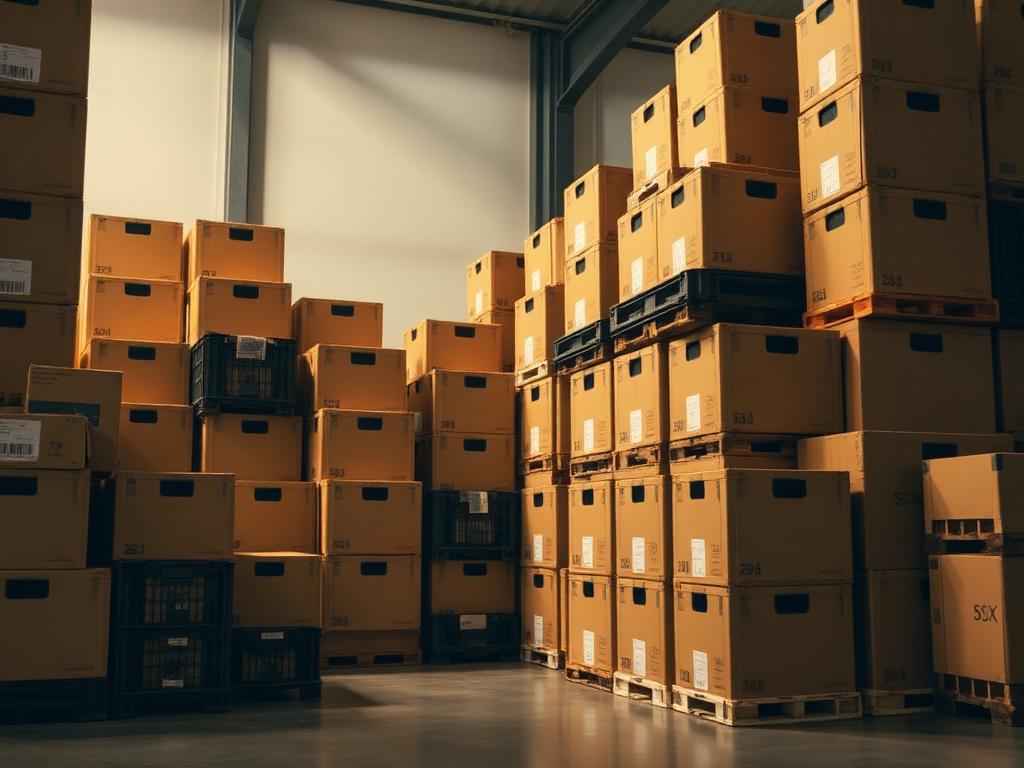 Stacked supply cartons ready for delivery